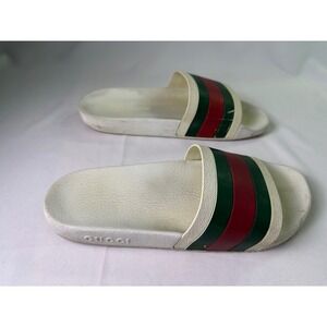 Gucci Men's Pursuit 72 Web Stripe Slide Sandals White Size 13 Made in Italy